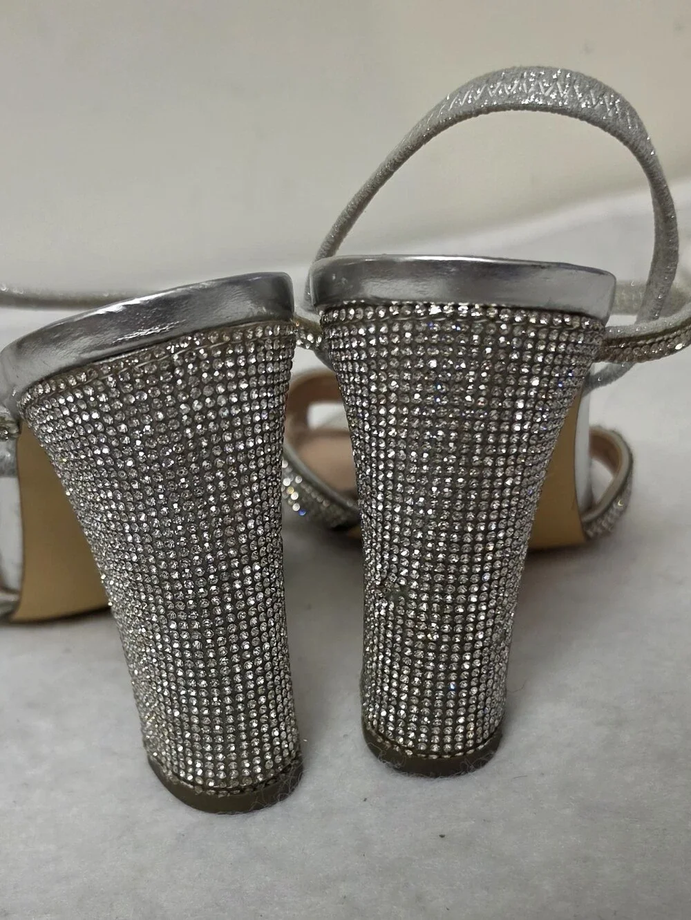 Nina Shoes Silver Crystal Block Heel Sandals